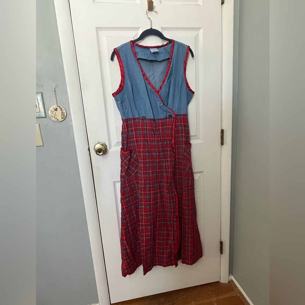 Vintage denim and plaid wrap dress